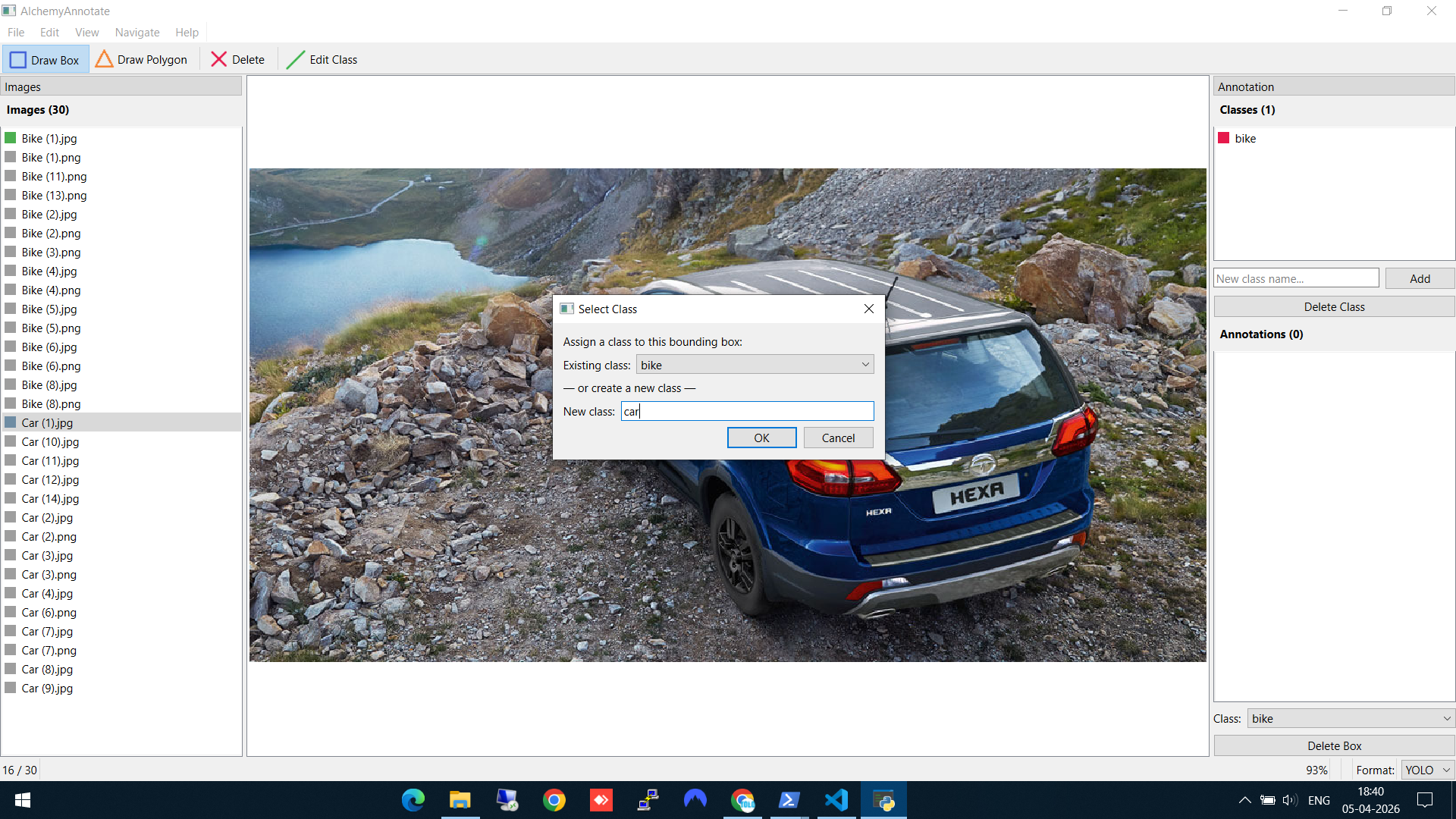 Drawing a bounding box on a car and creating the car class