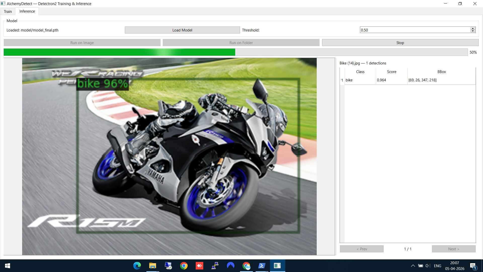 Batch inference progress bar and results